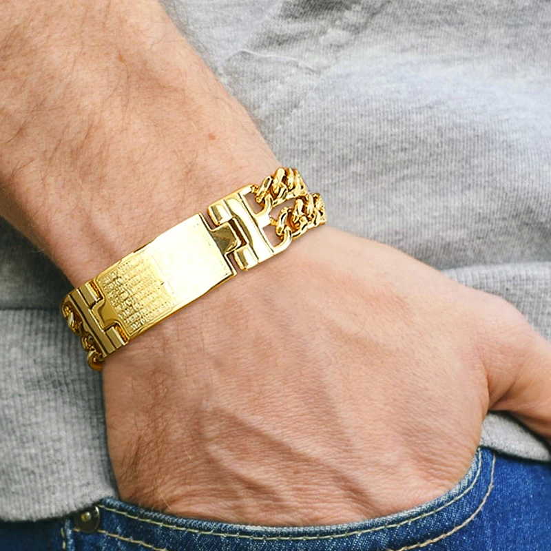 Мужская двойная кубинская цепь с идентификационной биркой браслет для мужчин из