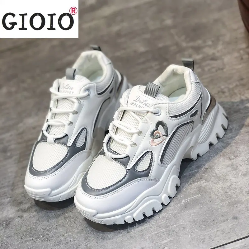 

Кроссовки женские спортивные на шнуровке, Вулканизированная подошва, сетчатые, дышащие, повседневная обувь на платформе