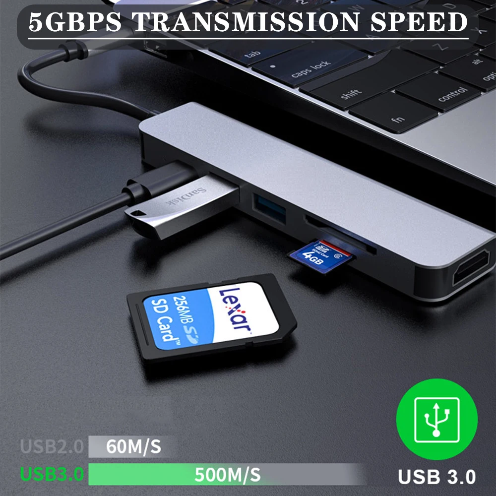 2021 Новый 6In1 мини USB C 3 1 концентратор 6 Порты Тип c-многофункциональный сплитер с 4K HD