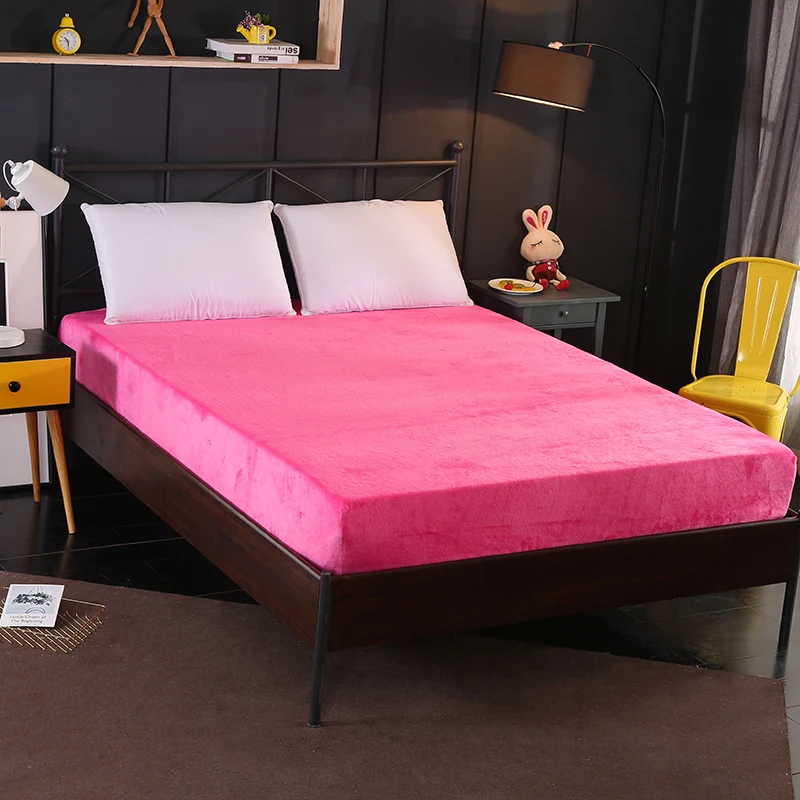 Фланелевые одноцветные облегающие простыни зимний матрас теплые с эластичной