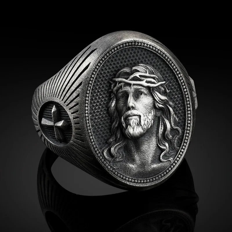 

Fashion popular geometric religious belief series retro Jesus ring retro men's style ring party jewelry wholesale
