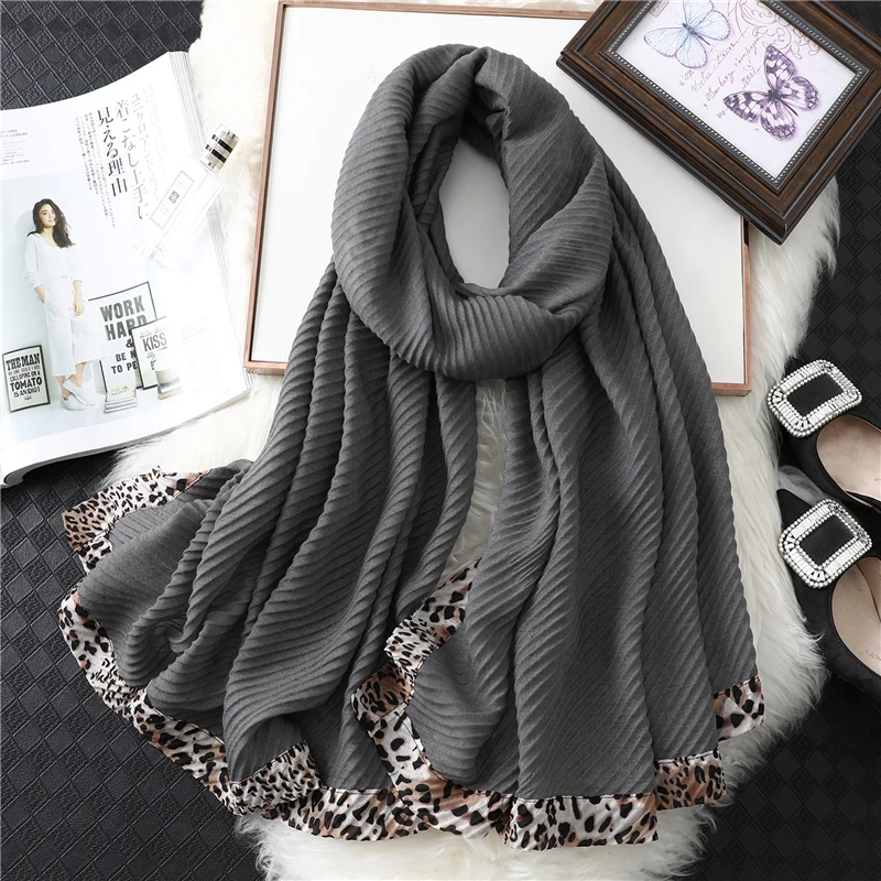 

2020 зимний шарф, Женский хлопковый шали из фуляра, Пашмина, хиджаб, шарфы, гофрированный леопардовый платок, бандана, теплые женские шарфы