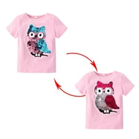 summer girls tshirt cotton clothing magic sequin t shirt change graph owl casual fashion t shirt kids tops tee