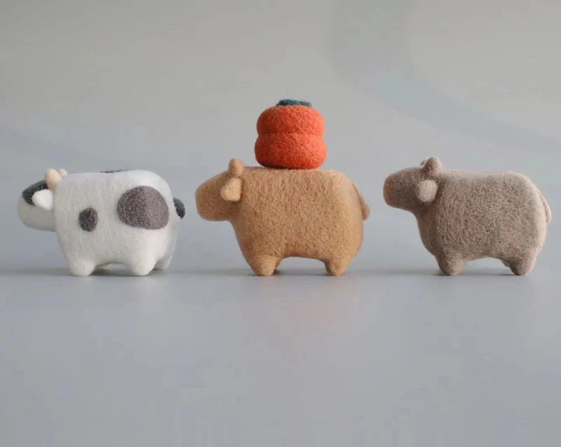 

Non Finish Wool Needle Felt Kit No Face Animal Cow Zodiac Taurus Bull Felted Needlework Kit DIY Colorful 2021 Cow Toy Doll Gift