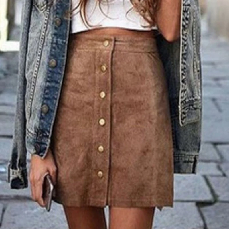 

Women Casual Skirt 2021 Party Mini Womens High Waist Short Skirts Autumn Winter Button bodycon Lace Up Suede Leather Skirt