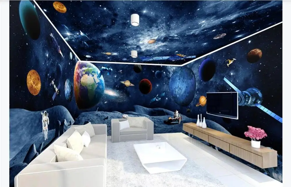 

Modern Abstract art Universe Galaxy Earth Astronaut 3D Theme Space Whole House Wallpaper Living room TV Background Mural Wall