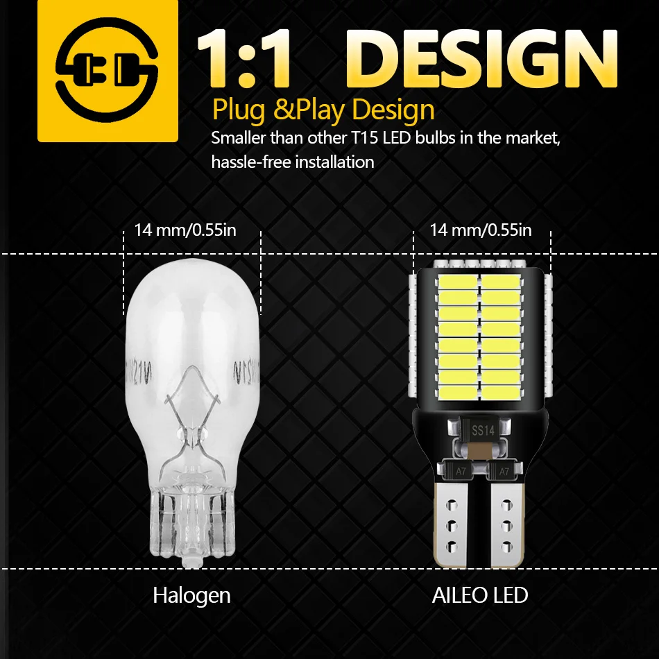 Светодиодные резервные лампы AILEO T15 906 W16W высокомощные чипсеты 4014 45-SMD 7 Вт 912 лм без