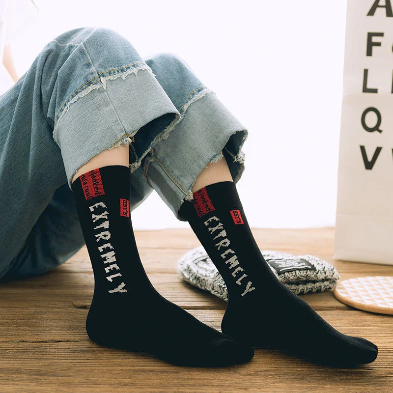 Letter socks children's medium tube socks summer thin pure cotton Korean street versatile high top men's basketball long tube