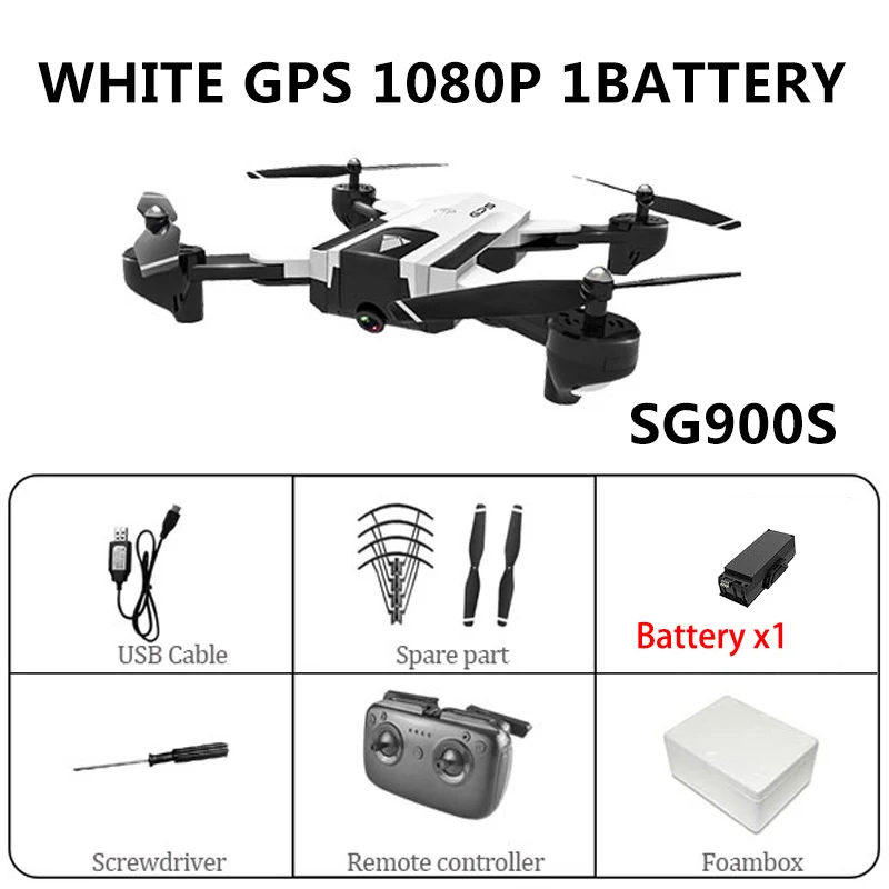 White GPS 1080P 1B SG900 Wifi Радиоуправляемый Дрон с 720P 4K HD Двойная камера gps слежение за мной Квадрокоптер FPV Профессиональный беспилотник долгий срок службы батареи игрушка для детей - Цвет: White GPS 1080P 1B