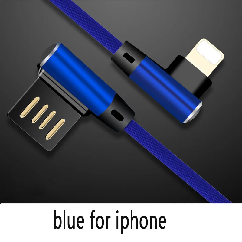 blue for iphone 1 м 2 м двойной локоть под углом 90 градусов; реверсивное USB кабель с нейлоновой оплеткой зарядный кабель для синхронизации данных и быстрой шнур зарядного устройства для Кабель с разъемом Micro USB type-c для iphone - Цвет: blue for iphone