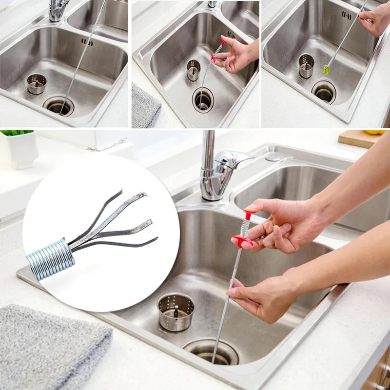 

1pc Kitchen Sink Dredge Pipe Brush Cleaning Hook Sewer Dredging Device Spring Pipe Hair Dredging Removal Sink Cleaning Tools
