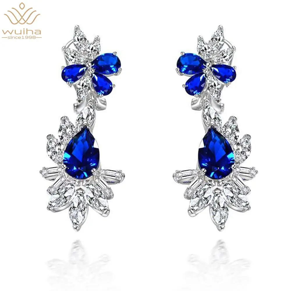 

WUIHA Classic 925 Sterling Silver 8*12MM Pear Cut Aquamarine Ruby Created Moissanite Gemstone Party Dangle Earrings Fine Jewelry