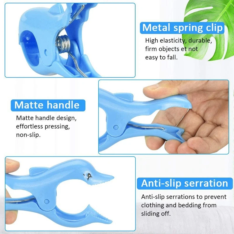 

Beach Towel Clips Plastic Quilt Clips Clamp Holder Sunbed Pegs Laundry Pegs Windproof Clothes Clips, Dolphin 4Pcs