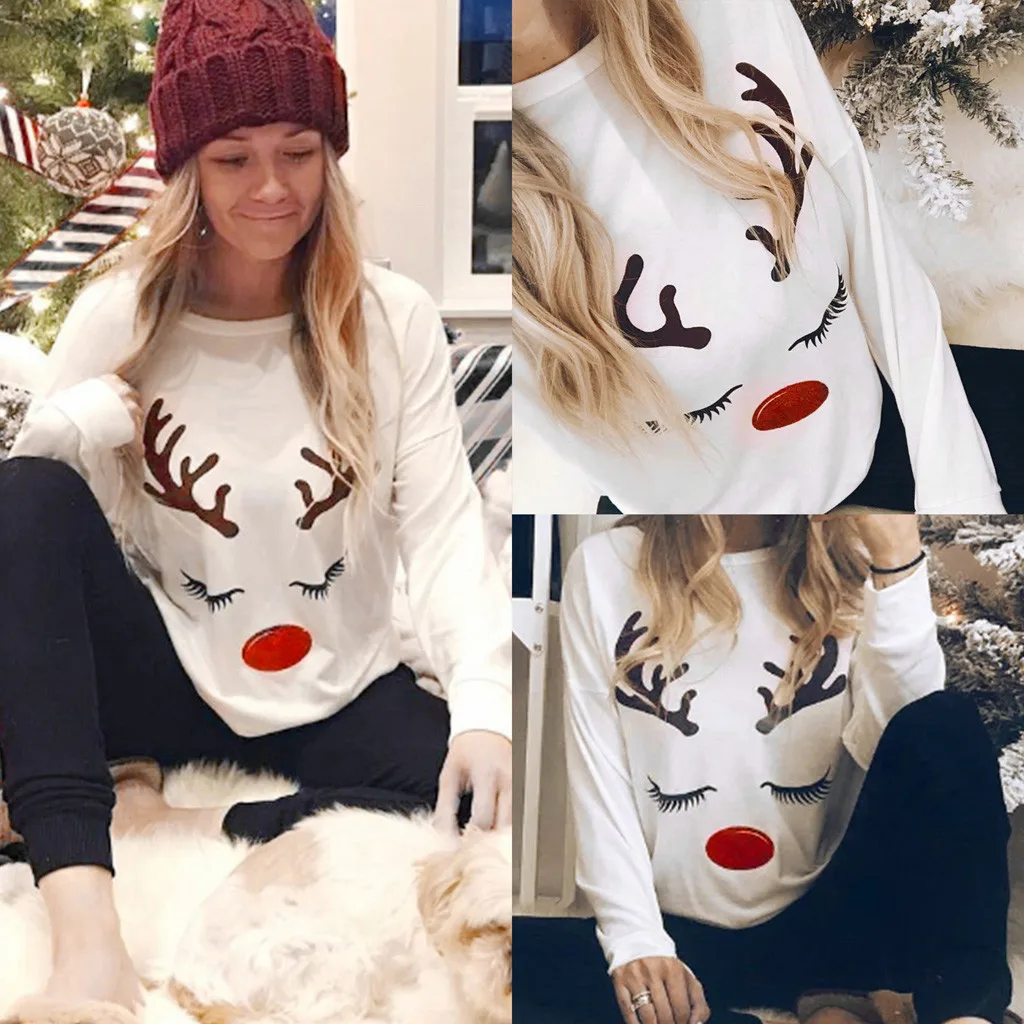 Блузка женская рубашка женские топы Lasy's casual с длинным рукавом Свободная Рождественская блузка с принтом Топ блузка женская Z4