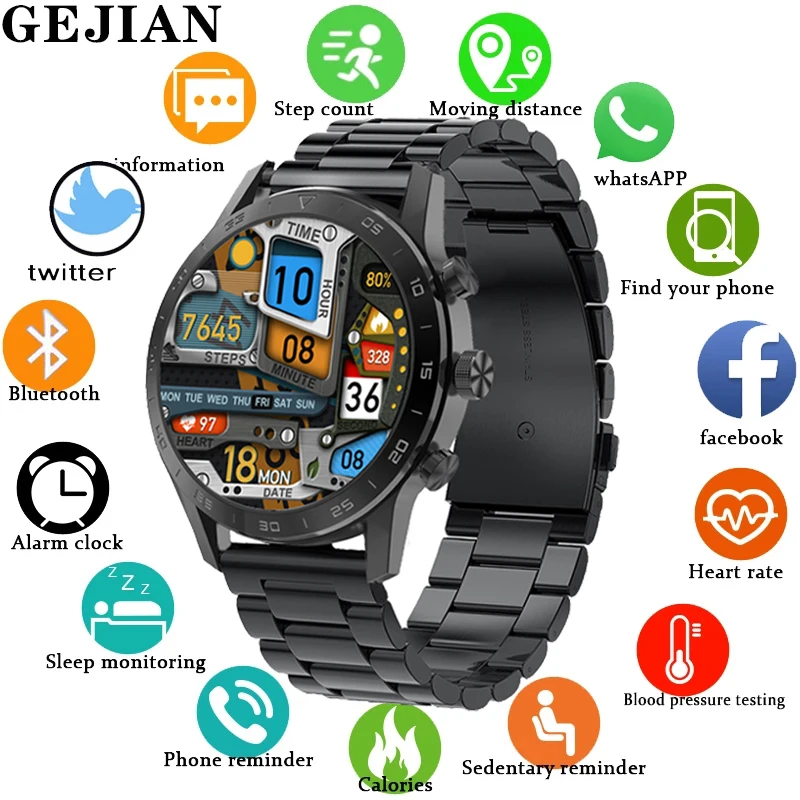 

GEJIAN Luxury Smart Watch Men Smartwatch IP68 Waterproof Sport Fitness Tracker Men's Watch Bluetooth Call for Android Ios Phone