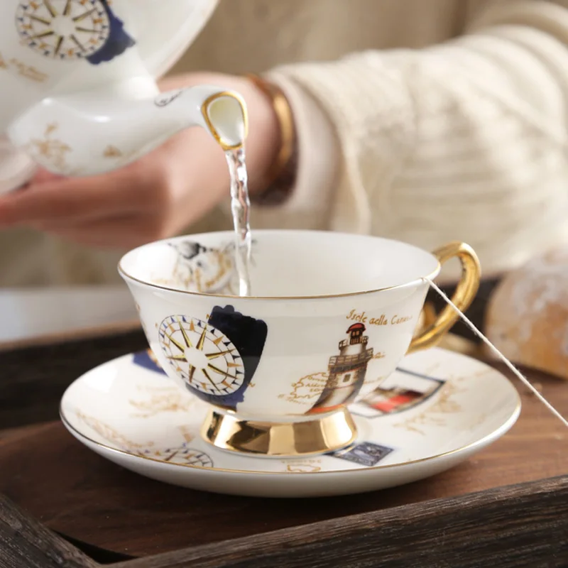 Фарфоровая чайная чашка блюдце Золотая ложка набор керамическая кофейная