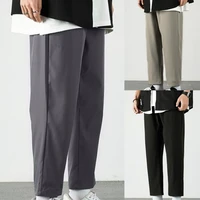 men solid color straight pants soft elastic waist drawstring oversize pants sweatpants