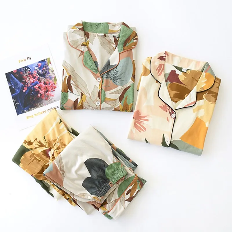 

Women pajamas set Long Sleeve Nightwear Autumn 100% Cotton spring women's nightwear pijamas home suit pyjama femme Homewear