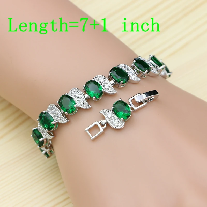 Серебро 925 Ювелирные наборы для женщин Свадебные аксессуары зеленый фианит белый