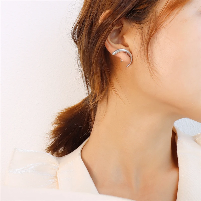 

Fashion Thin Moon Stud Earrings for Women Bijoux Weddings Party Jewelry Accessories Gift Luxury Designs Stainless Steel Earcuffs