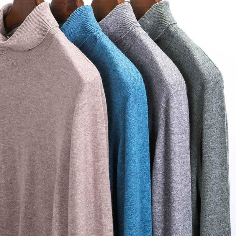 Sheep Wool Sweater Men's High Collar Fashion Bottomed Pullover Men Clothes Time Limited