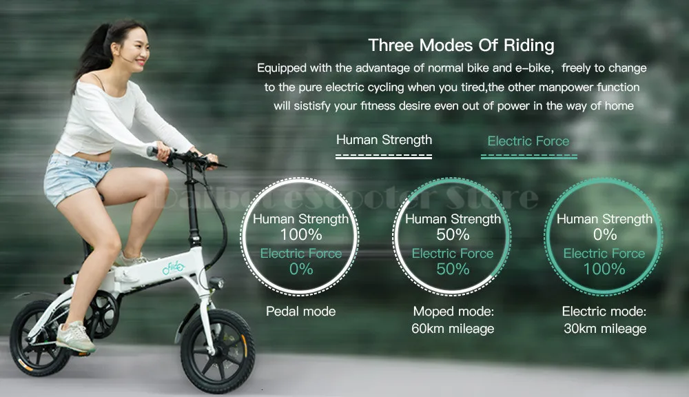 Fiido D1 Folding Electric Bike Two Wheels Electric Bicycle 14 Inch 36V 250W Mini Adults Electric Scooter With Seat