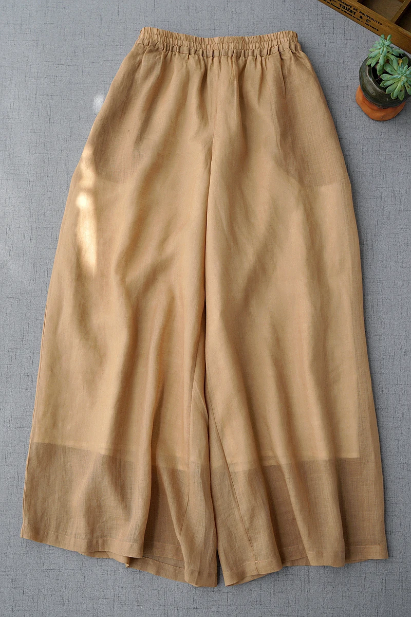 

Summer Women All-match Loose Plus Size Fairy Comfortable Water Washed Thin Ramie Trousers Elastic Waist Wide Leg Pants