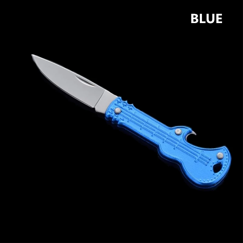 BLUE Креативный брелок в форме гитары, открывалка, складной нож из нержавеющей стали, многофункциональный брелок, инструмент для выживания на открытом воздухе, брелок, подарок - Color: BLUE