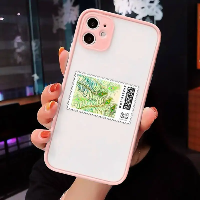 

stamp Phone Case For iPhone 12 11 Mini Pro XR XS Max 7 8 Plus X Matte transparent Pink Back Cover