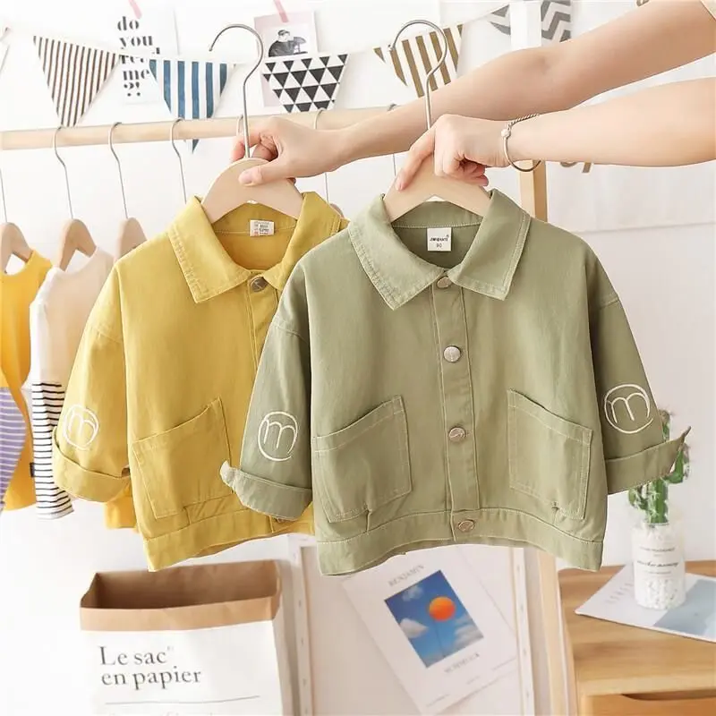 

EACHIN Baby Jacket Baby Boys Big Pocket Outwear Coat Kid's Fashion Solid Child Trench Single-breasted Jackets Children Clothing