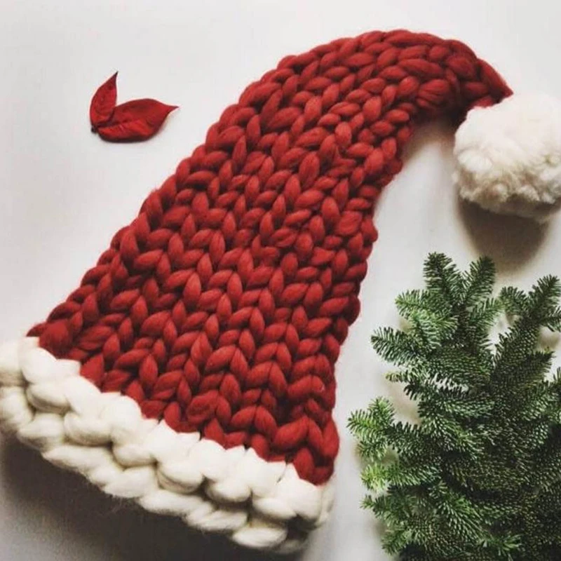 Рождественская шапка шапки деда мороза Детская Мягкая шерстяная вязаная с