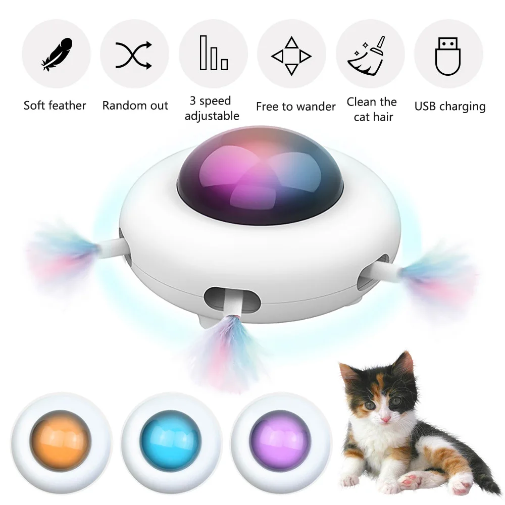 Intelligent UFO Turntable Automatic Swing Toys Puppy Cat Electric Steering Chasing Toy Pet USB Charging Interactive Feather | Дом и сад