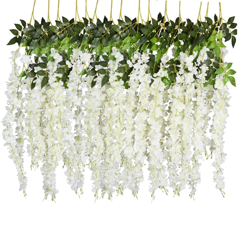 12 Pcs 45inch Wisteria Artificial Flower Silk Vine Garland Hanging for Wedding Party Garden Outdoor Greenery Office Wall Decor