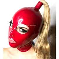 sexy latex mask rubber hood handmade with blond wig tress club wear open eye and mouth back zipper women cosplay costumes