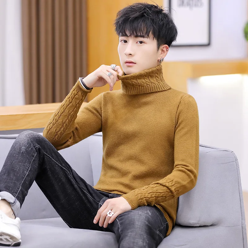 

Men Sweaters Winter Long Sleeve Youth Beige White Black Navy Turtleneck Casual Standard Pullovers Solid Mens Sweater