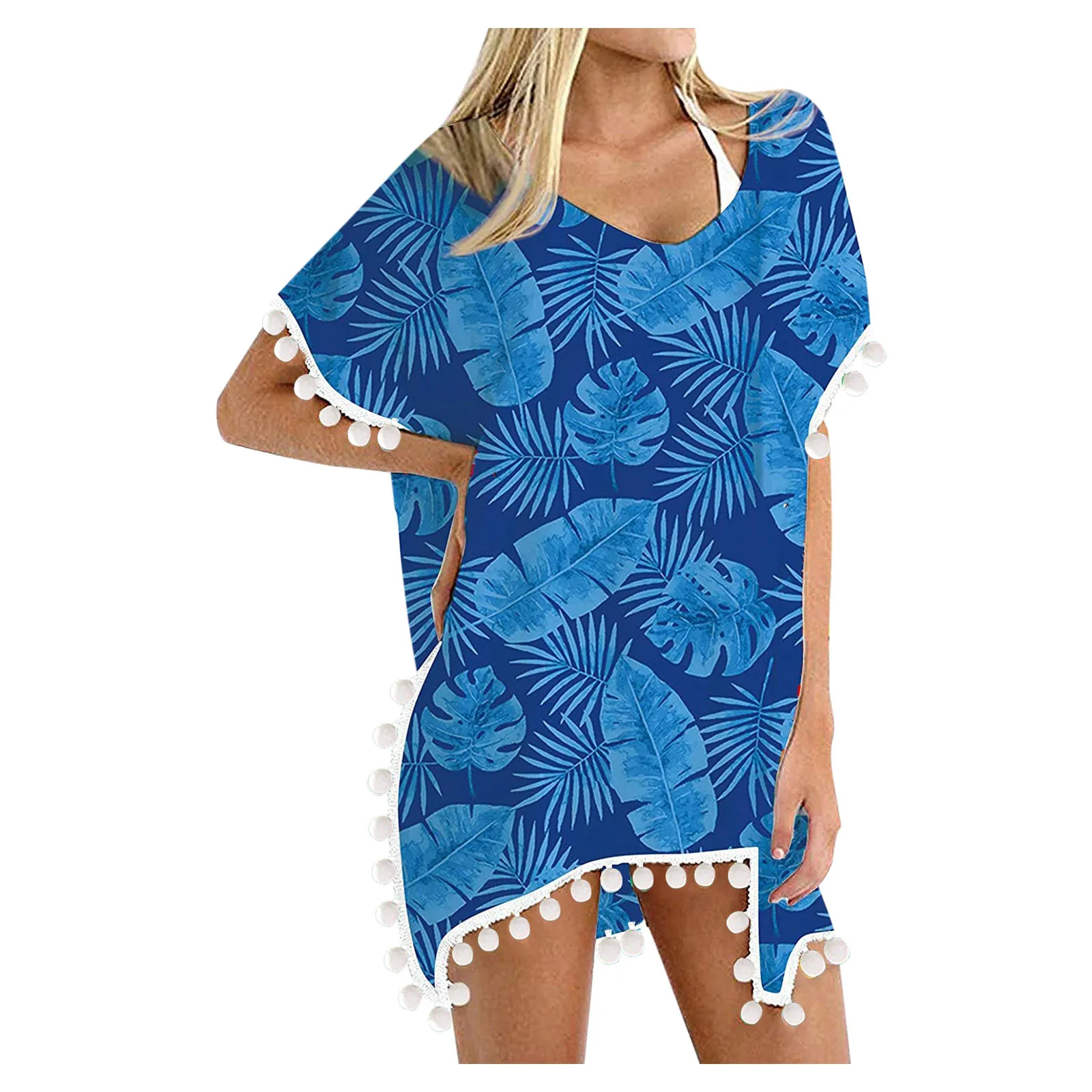 

Women's Swimsuit summer Trim Kaftan Chiffon Tassels Swimwear Beach Loose Bikini Cover Up Tops for ladies 2021