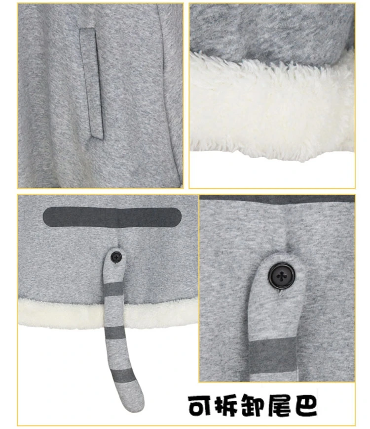 Харадзюку Неко атсуме Косплей Плащ Зима Милый Кот толстовки пальто повседневный