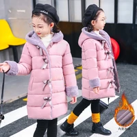 girls parkas winter jackets coats children kids pink hooded fur thick warm long outerwear coat clothes for teenage 3 8 10 year