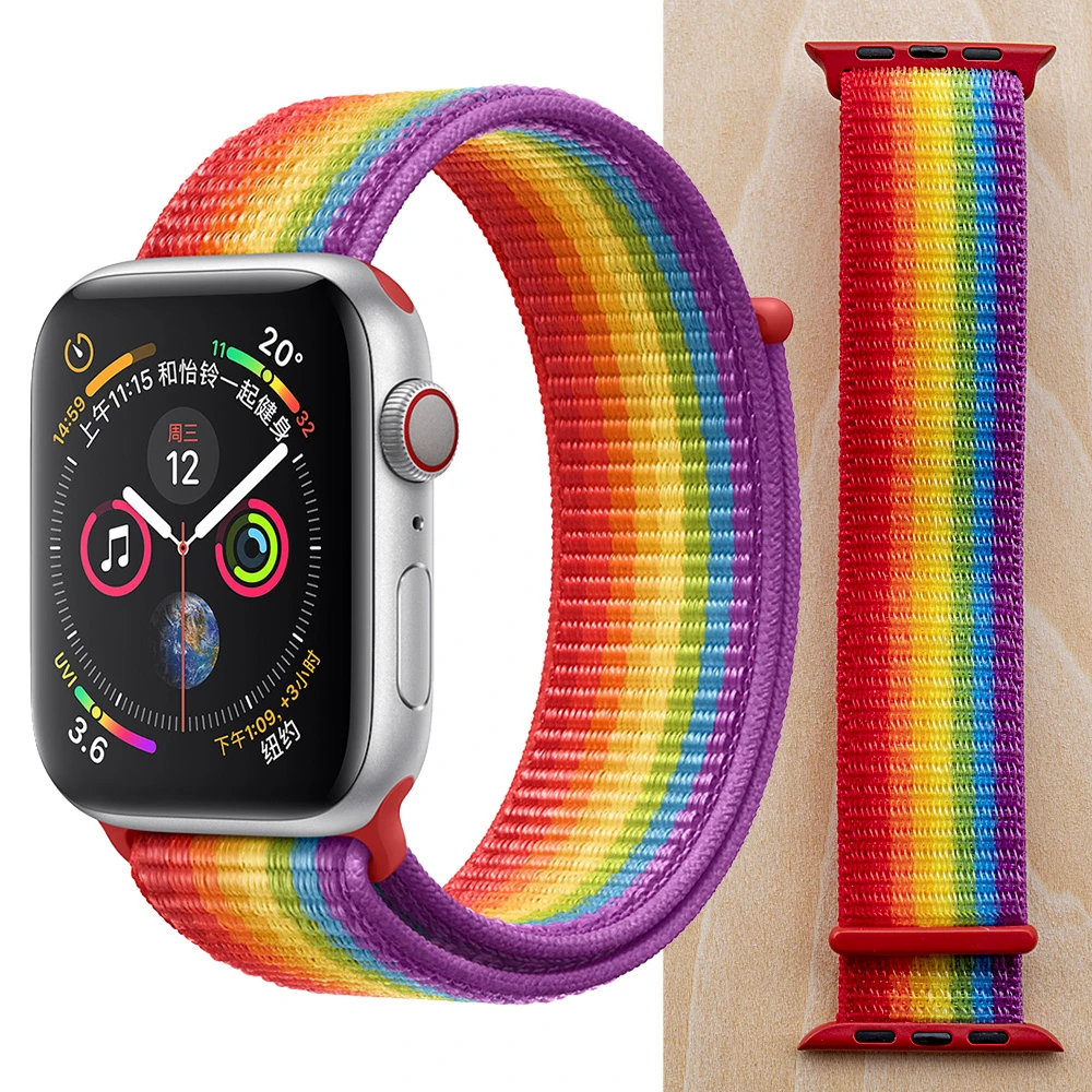 Colorful Новая высококачественная нейлоновая Спортивная петля для Apple Watch band Series 4 3 2 1 мягкий дышащий тканый ремешок 44 мм iwatch 42 мм 38 - Цвет ремешка: Colorful