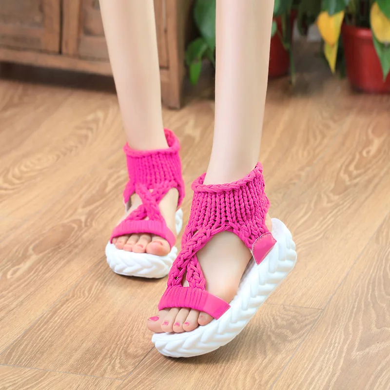

Women's Sandals 2021 New Fashion Summer Student Shoes Elastic Soft Bottom Fabric Expandable Woven Women's Sandals Shoes Platform
