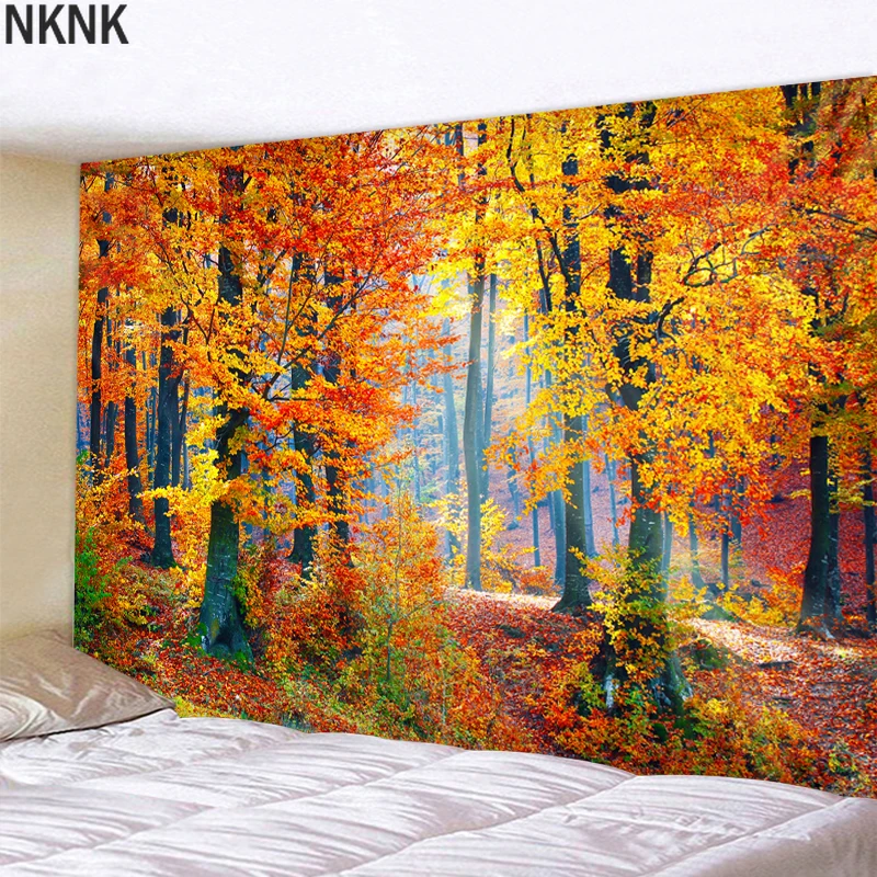 

Beautiful Forest Tapestry Wall Hanging Sunlight Decorative Wall Carpet Bohemian Large Mandala Indian Polyester Thin Blanket