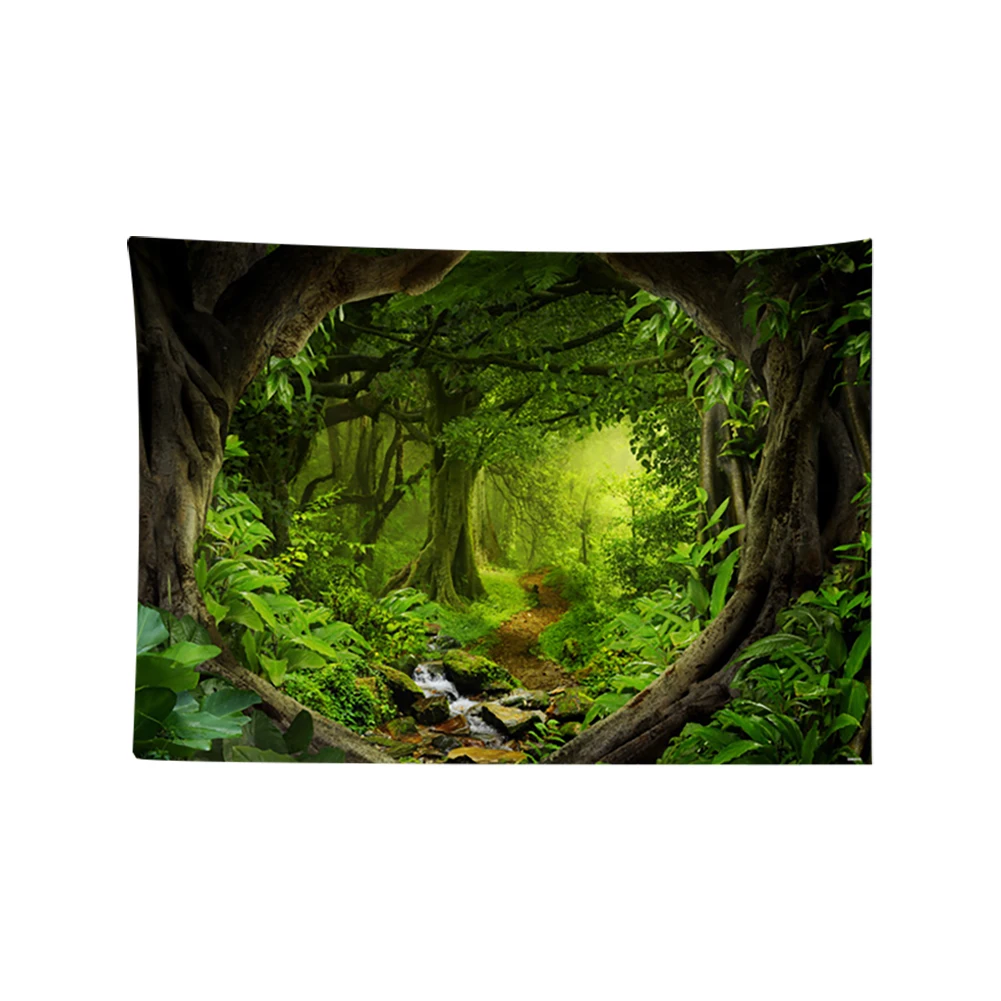 

150CM Multifunctional Tapestry Green Forest Tree Landscape Painting Can Be Used As Beach Towel Background Cloth