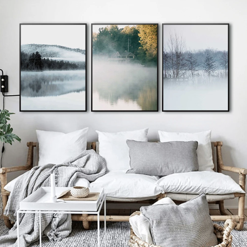 3 шт./лот Северный туман лес желтые листья пейзаж холст живопись постер печать