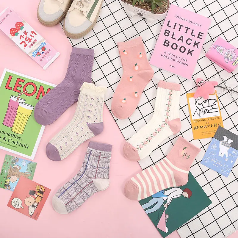 

Sfree 4Pairs Purple Socks Women's Tube Socks Ins Tide Autumn and Winter College Style Korean Sweet Girl Stockings