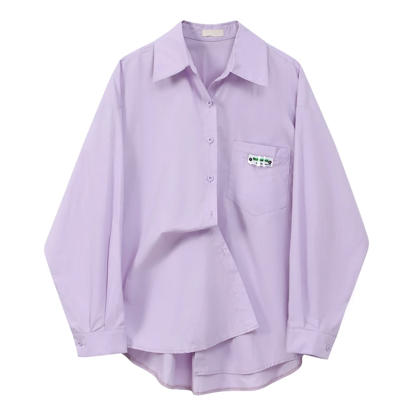 

Women Shirt Fashion Streetwear Casual Long Sleeves TOP 2021 Spring New Versatile Languid Baggy Lapel Straight Blouse