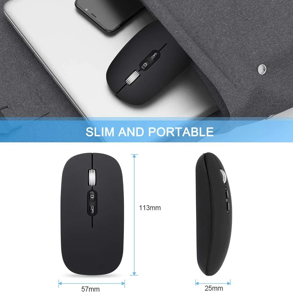 wireless bluetooth mouse slim dual modebluetooth5 0 2 4g wireless rechargeable wireless mice 3 adjustable dpi for laptop mac free global shipping