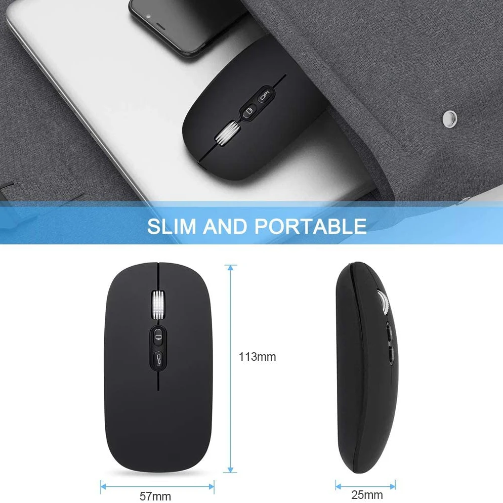 Беспроводная Bluetooth-мышь Slim Dual Mode (беспроводная Bluetooth 2 4 и G) перезаряжаемая