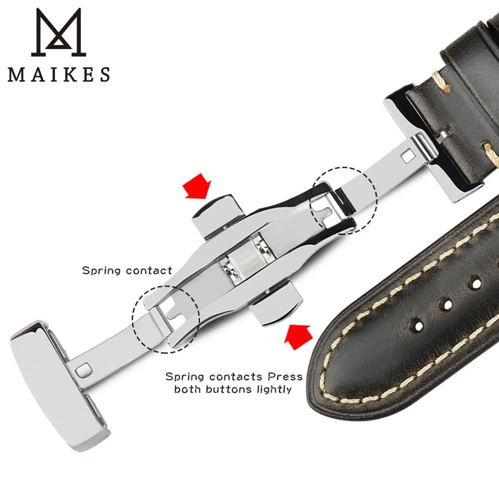 Maikes Luxury Calfskin Genuine Cow Leather Watchband Watch Strap Belt 18mm 20mm 22mm 24mm Bracelets Butterfly Buckle Replacement