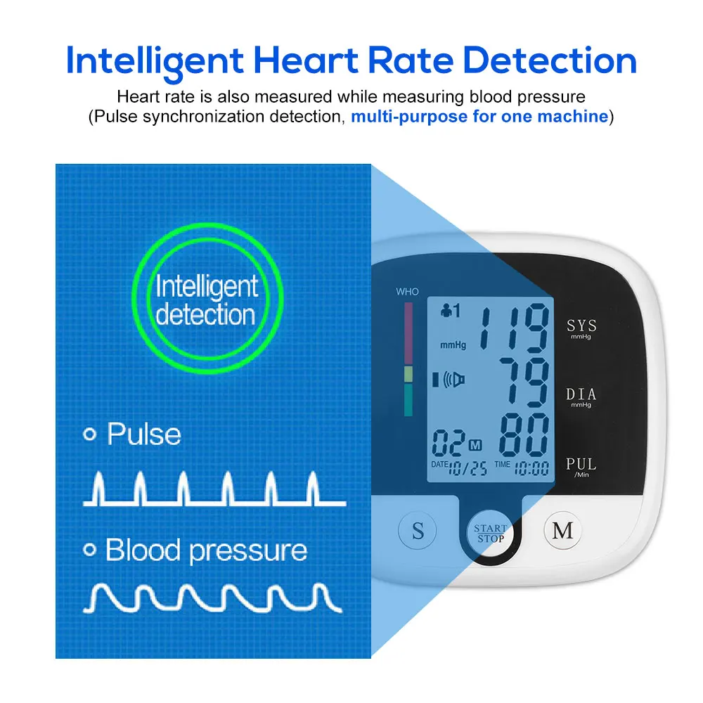Цифровой тонометр заряжаемый монитор артериального давления на руку пульсометр