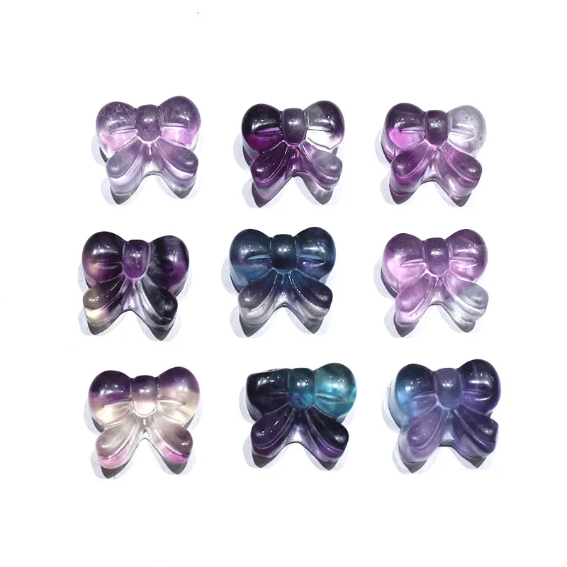 

10 pcs 0.6 Inch natural rainbow fluorite cute crystal bow